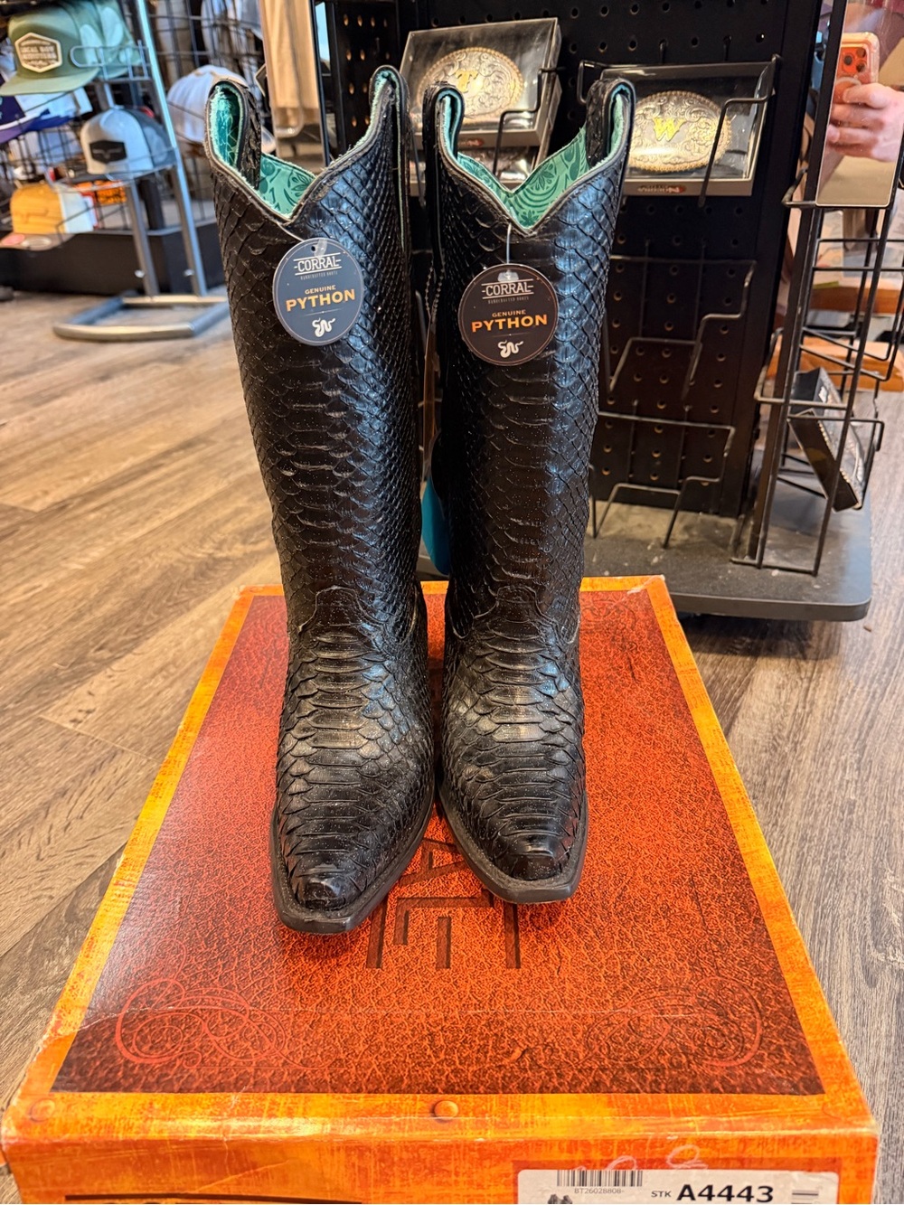 NEW Corral Black sparkle Python Leather Western Heeled snip toe size 8.5